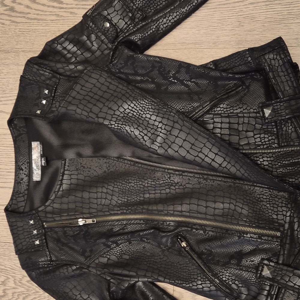 Guess Black Croc-Embossed Women's Jacket Size M - Picture 4 of 14
